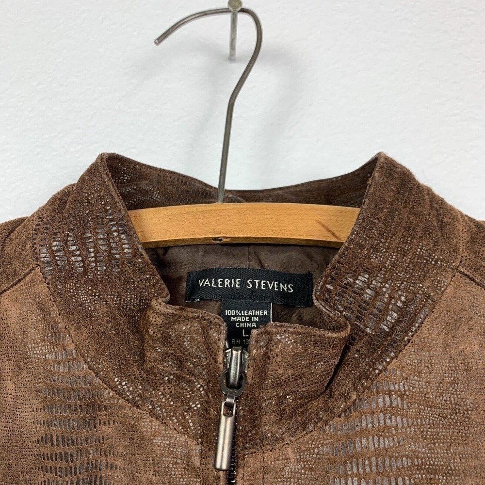 Valerie Stevens Mock Neck Suede Leather Zip Snake Skin Jacket Size Large - Picture 7 of 8